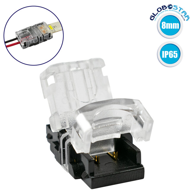 70716 Αδιάβροχος Ταχυσύνδεσμος Ένωσης IP65 - Strip To Cable Connector για Ένωση 1 x Μονόχρωμης Αδιάβροχης Ταινίας LED Πλάτους 8mm με 1 x Καλώδιο Τροφοδοσίας
