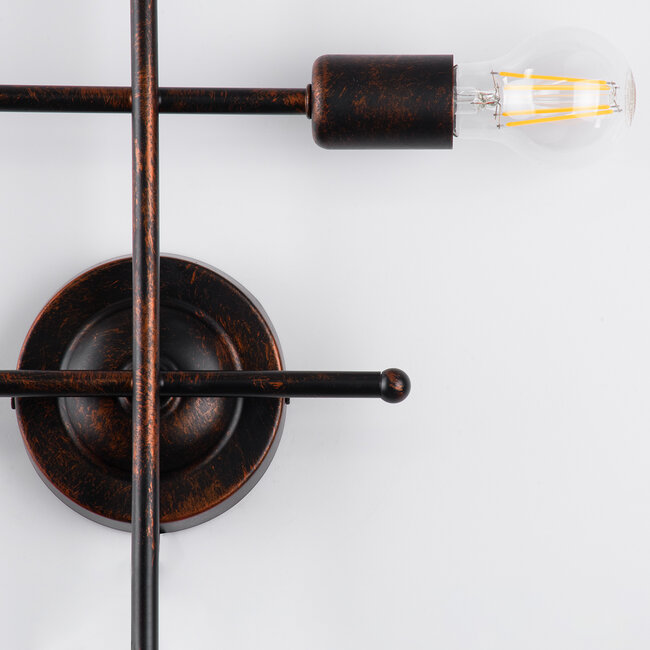 PIPING 00662 Vintage Industrial Επιτοίχιο Φωτιστικό Πολύφωτο Σκούρο Καφέ- Χάλκινο Μεταλλικό Πλέγμα Μ40 x Π9 x Υ52cm - 5