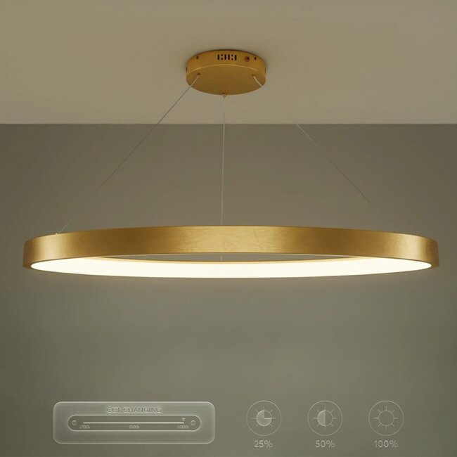 kelvo® NEMESIS KLV-101-0213 Κρεμαστό Φωτιστικό Οροφής LED 67W 6700lm 180° AC 220-240V IP20 Ρυθμιζόμενο Λευκό CCT με Χειριστήριο από 2700K έως 6000K Dimmable - Lumileds SMD Chip - Χρυσό Πλατίνα - Μ80 x Π80 x Υ4cm - 3 Χρόνια Εγγύηση - 13