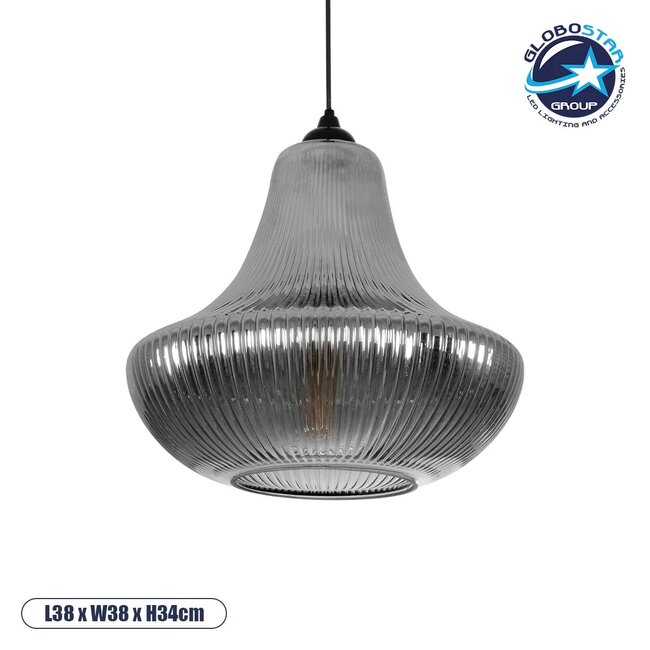 VERRE 206-0021 Μοντέρνο Κρεμαστό Φωτιστικό Οροφής με Ντουί 1 x E27 AC 220-240V IP20 - Μαύρο Φιμέ - Μ38 x Π38 x Υ34cm