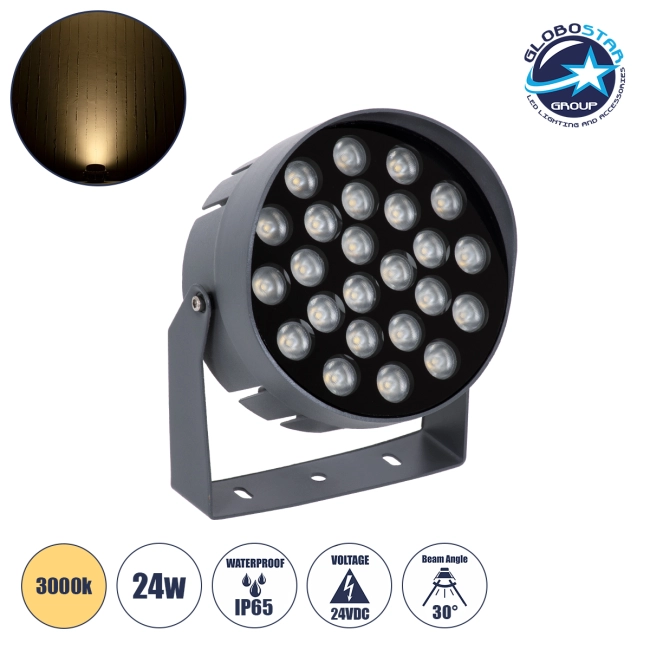 FLOODNIGMA 90378 Προβολέας Σποτ Wall Washer LED 24W 2160lm 30° DC 24V Αδιάβροχο IP65 Θερμό Λευκό 2700K Dimmable - Bridgelux SMD Chip - Γκρι Ανθρακί - Μ15 x Π15 x Υ9.1cm - 3 Χρόνια Εγγύηση