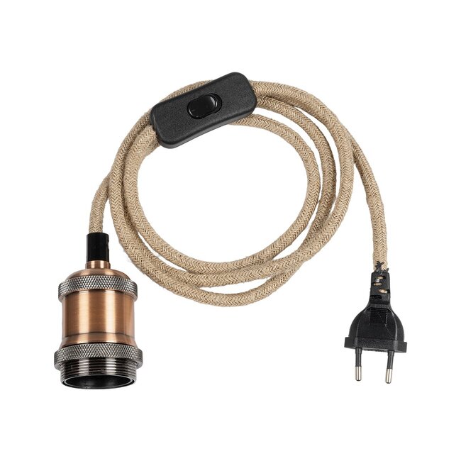 WHIP 77662 Μοντέρνο DIY Φωτιστικό με Υφασμάτινο Καλώδιο, Ντουί 1 x E27, Διακόπτη On/Off & Πρίζα AC 220-240V IP20 - Μπεζ & Χάλκινο - Μ150 x Π4 x Υ4cm