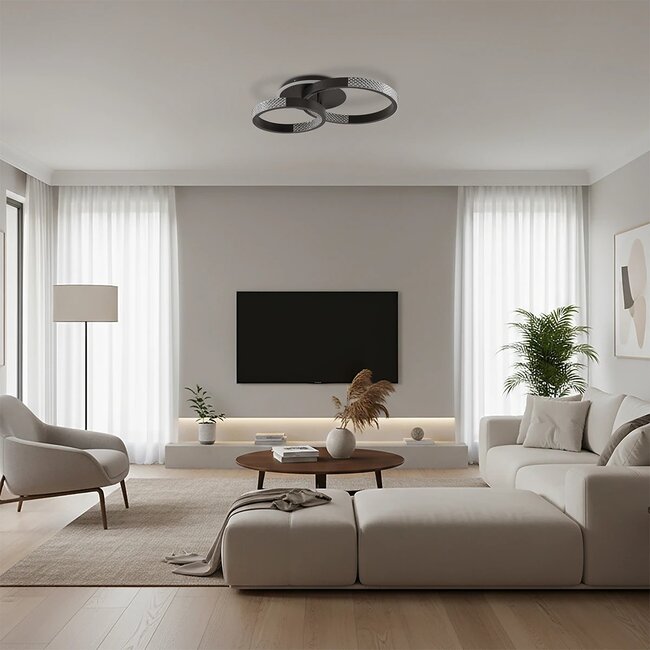 kelvo® DIAMOND KLV-101-0223 Φωτιστικό Οροφής LED 67W 6700lm 360° AC 220-240V IP20 Ρυθμιζόμενο Λευκό CCT με Χειριστήριο από 2700K έως 6000K Dimmable - Lumileds SMD Chip - Μαύρο Ματ - Μ60 x Π40 x Υ14cm - 3 Χρόνια Εγγύηση - 2