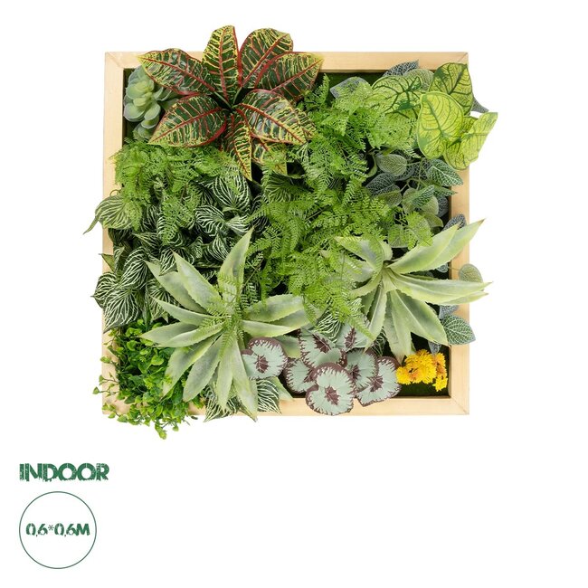 Artificial Garden VARIOUS PLANT 20641 Τεχνητό Διακοσμητικό Φυλλωσιάς σε Ξύλινο Πάνελ  - Κάθετος Κήπος Μιξ Μ60 x Π60 x Υ32cm