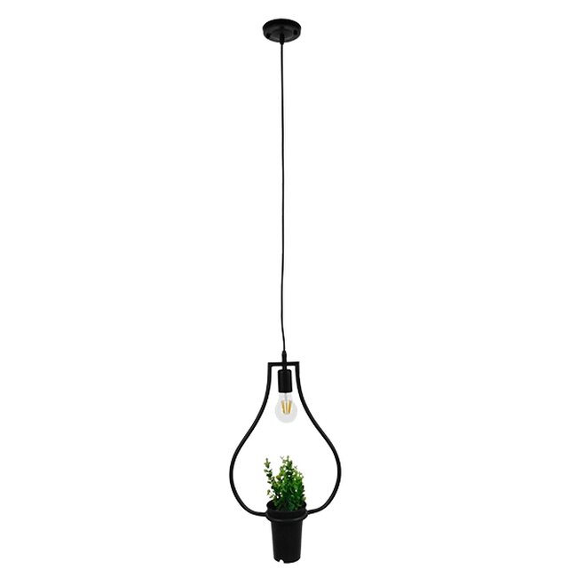 FLOWERPOT 10001210 Μοντέρνο Κρεμαστό Φωτιστικό Οροφής Μονόφωτο Μαύρο Μεταλλικό με Διακοσμητικό Φυτό Φ27 x Y40cm - 2