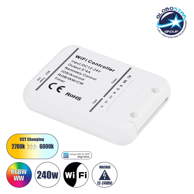 73421 Ασύρματος WiFi LED RGBW+WW+CCT Controller IOS/Android Timer DC 12-24V Max 240W
