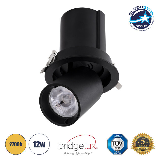 VIRGO-M 60309 Χωνευτό LED Spot Downlight TrimLess Φ11cm 12W 1500lm 36° AC 220-240V IP20 Φ11cm x Υ11.5cm - Στρόγγυλο - Μαύρο - Θερμό Λευκό 2700K - Bridgelux COB - 5 Years Warranty