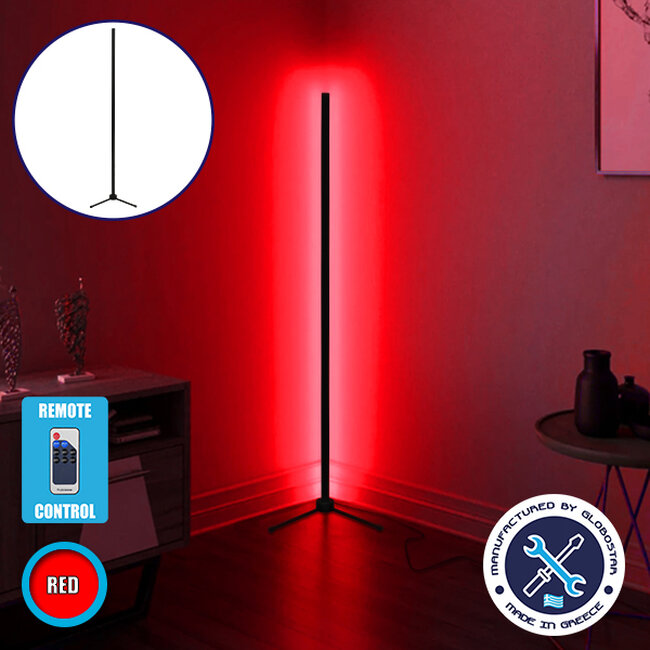 Μοντέρνο Minimal Επιδαπέδιο Μαύρο Φωτιστικό 200cm LED 32 Watt με Ασύρματο Χειριστήριο RF & Dimmer Κόκκινο  ALIEN Design GLOBO-200-4