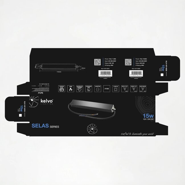 kelvo® SELAS KLV-107-0018 Τροφοδοτικό/Μετασχηματιστής Class II SELV 15W 1.25A AC 220-240V σε DC 12V Αδιάβροχο IP67 - Γκρι Ανθρακί Ματ - Μ11 x Π3 x Υ2cm - 5 Χρόνια Εγγύηση - 7