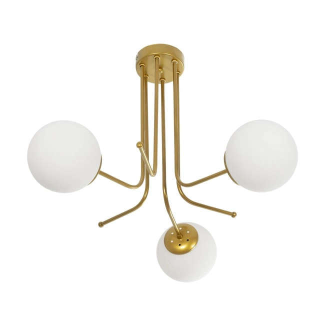 SHINY 201-0028 Vintage Φωτιστικό Οροφής Μπάλα Τρίφωτο 3 x E27 IP20 Χρυσό Μέταλλο με Γαλακτερή Μπάλα - Μ35 x Π35 x Υ60cm