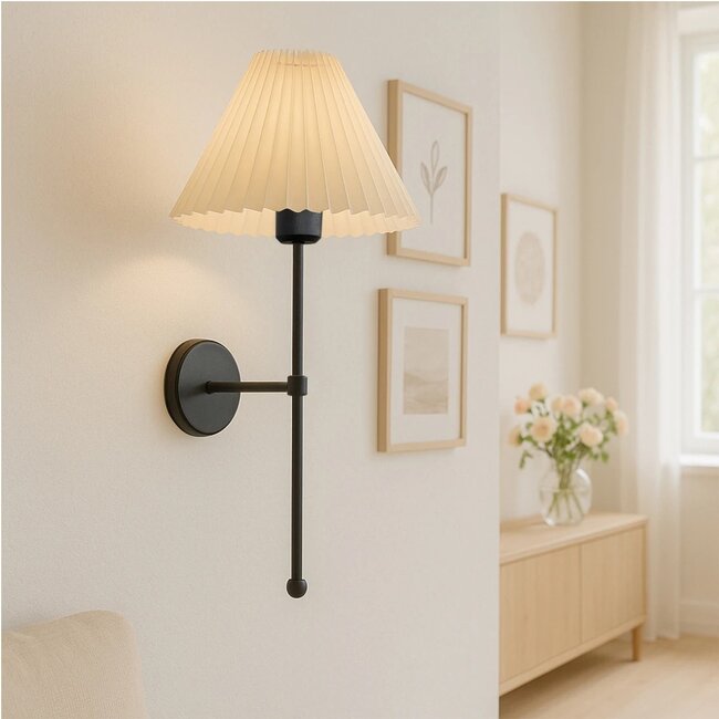 LING 204-0188 Μοντέρνο Φωτιστικό Τοίχου Απλίκα Μονόφωτο 1 x E27 AC 220-240V IP20 Μπεζ & Μαύρο - Μ22 x Π22 x Υ50cm