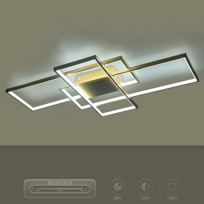 kelvo® QUADRA KLV-101-0298 Φωτιστικό Οροφής LED 120W 12000lm 120° AC 220-240V IP20 Ρυθμιζόμενο Λευκό CCT με Χειριστήριο από 2700K έως 6000K Dimmable - Lumileds SMD Chip - Σαμπανιζέ Χρυσό Ματ - Μ105 x Π60 x Υ9cm - 3 Χρόνια Εγγύηση - 13