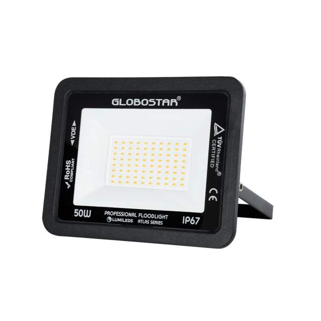  ATLAS 61424 Προβολέας LED 50W 5750lm 120° AC 220-240V Αδιάβροχο IP67 Θερμό Λευκό 2700K - Lumileds SMD Chip - TÜV Rheinland Certified - Μαύρο Ματ - Μ21 x Π3.5 x Υ16cm - 5 Χρόνια Εγγύηση