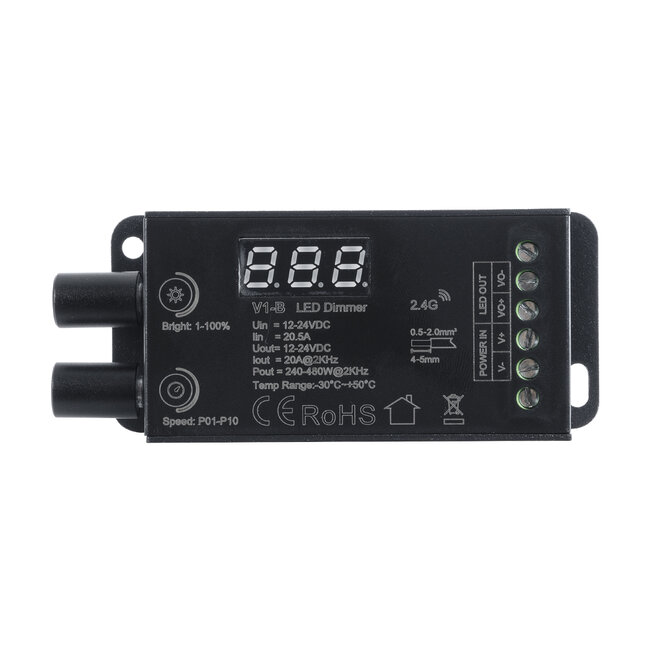 73116 V1-B SKYDANCE DC RF 2.4Ghz Dimmer Constant Voltage Controller 1 Κανάλι DC 12-24V 1 x 20.5A 480W - Max 20.5A 480W - IP20 Μ9 x Π4 x Υ2.8cm - 5 Χρόνια Εγγύηση - 4