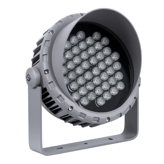 FLOODMENA 90646 Προβολέας Σποτ Wall Washer με Αντιθαμβωτική Γρίλια LED 48W 4320lm 30° AC 220-240V Αδιάβροχο IP65 Θερμό Λευκό 2700K - Bridgelux SMD Chip - Γκρι Ανθρακί - Μ25 x Π25 x Υ18cm - 3 Χρόνια Εγγύηση