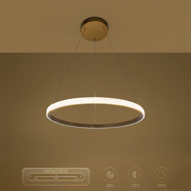 kelvo® DIAMOND KLV-101-0230 Κρεμαστό Φωτιστικό Οροφής LED 45W 4500lm 180° AC 220-240V IP20 Ρυθμιζόμενο Λευκό CCT με Χειριστήριο από 2700K έως 6000K Dimmable - Lumileds SMD Chip - Χρυσό Πλατίνα - Μ60 x Π60 x Υ3cm - 3 Χρόνια Εγγύηση - 12