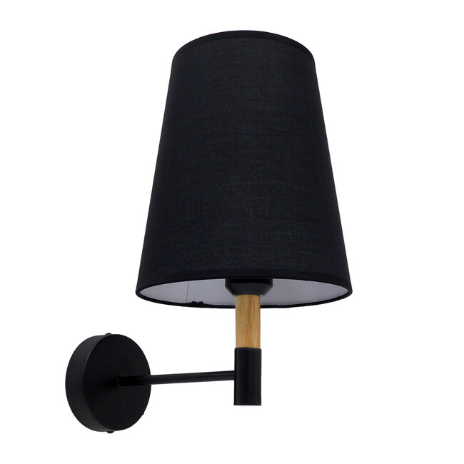 Μοντέρνο Φωτιστικό Τοίχου Απλίκα Μονόφωτο Μαύρο με Μπέζ Ξύλο Μεταλλικό Φ20  LYDFORD BLACK 01432 - 2