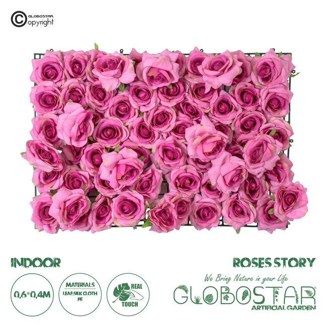 Artificial Garden ROSES STORY 20357 Τεχνητό Διακοσμητικό Πάνελ Λουλουδιών - Κάθετος Κήπος σύνθεση Βυσσινί Τριαντάφυλλα Μ40 x Π60 x Υ15cm