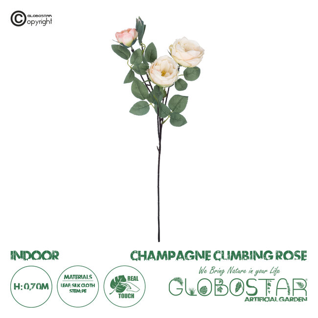 Artificial Garden CHAMPAGNE CLIMBING ROSE BRANCH 21182 Τεχνητό Διακοσμητικό Κλαδί Τριαντάφυλλο Σαμπανιζέ Y70cm