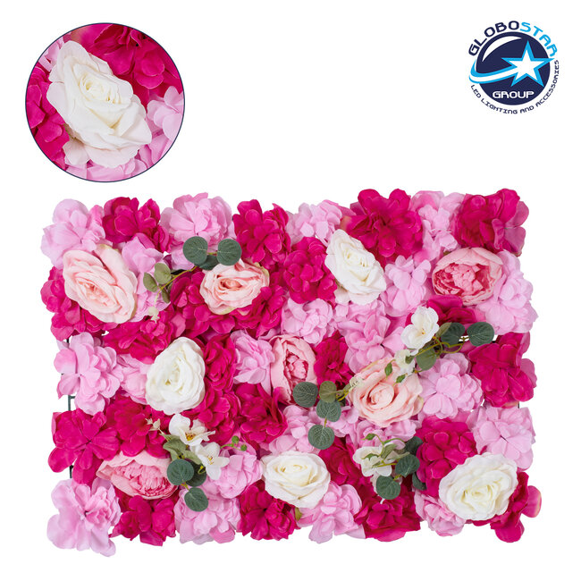 Artificial Garden ROSALIE 78335 Τεχνητό Διακοσμητικό Πάνελ Λουλουδιών - Κάθετος Κήπος σύνθεση Ροζαλί Μ60 x Π40 x Υ6cm