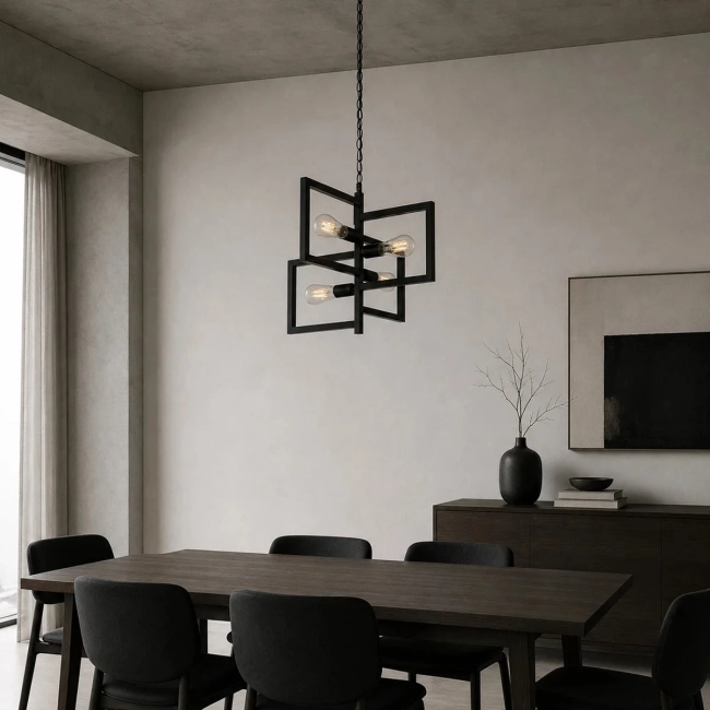  LOOP 00904 Μοντέρνο Κρεμαστό Φωτιστικό Οροφής με Ντουί 4 x E27 AC 220-240V IP20 - Μαύρο - Μ52 x Π52 x Υ45cm - 6