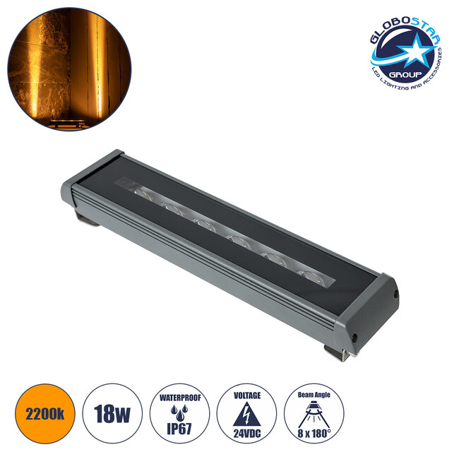 WINDOWRAFI 90726 Φωτιστικό Ανάδειξης Παραθύρων LED 18W 1530lm 8° x 180° DC 24V Αδιάβροχο IP67 Ultra Θερμό Λευκό 2200K Dimmable - CREE XPE Chip - Γκρι Ανθρακί - Μ30.5 x Π6.7 x Υ4.5cm - 3 Χρόνια Εγγύηση