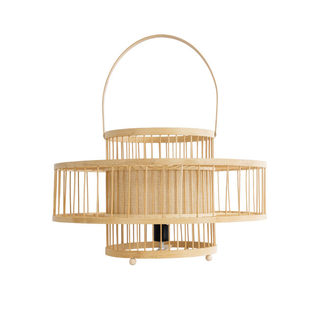 WILDER 02003 Boho Επιτραπέζιο Φωτιστικό Μονόφωτο 1 x E27 AC220-240V IP20 - Φ48 x Υ27cm - Μπεζ Ξύλινο Μπαμπού Πλέγμα - 5 Χρόνια Εγγύηση