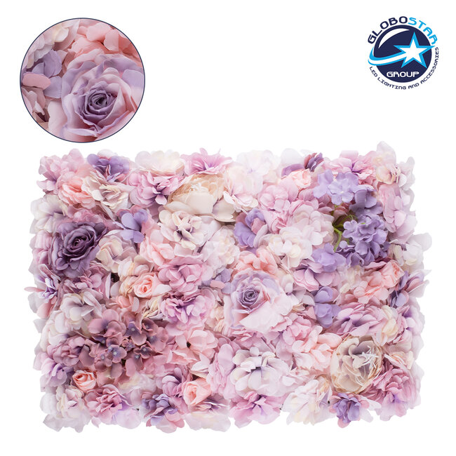 78331 Artificial - Συνθετικό Τεχνητό Διακοσμητικό Πάνελ Λουλουδιών - Κάθετος Κήπος Τριαντάφυλλο - Ορτανσία - Βιολέτα - Ροζ - Λιλά Μ60 x Υ40 x Π7cm