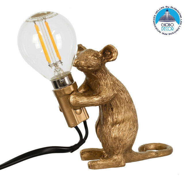 MOUSE 00680 Vintage Επιτραπέζιο Φωτιστικό Πορτατίφ Λαμπατέρ Μονόφωτο με Ντουί 1 x E12 AC 230V Χρυσό Πλαστικό Μ12 x Π4 x Υ10cm