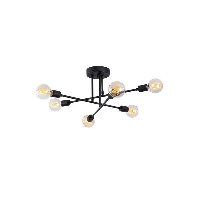 LAMIRA 201-0029 Μοντέρνο Φωτιστικό Οροφής Πλέγμα Πολύφωτο 6 x E27 IP20 Μαύρο Μέταλλο - Μ40 x Π40 x Υ25cm