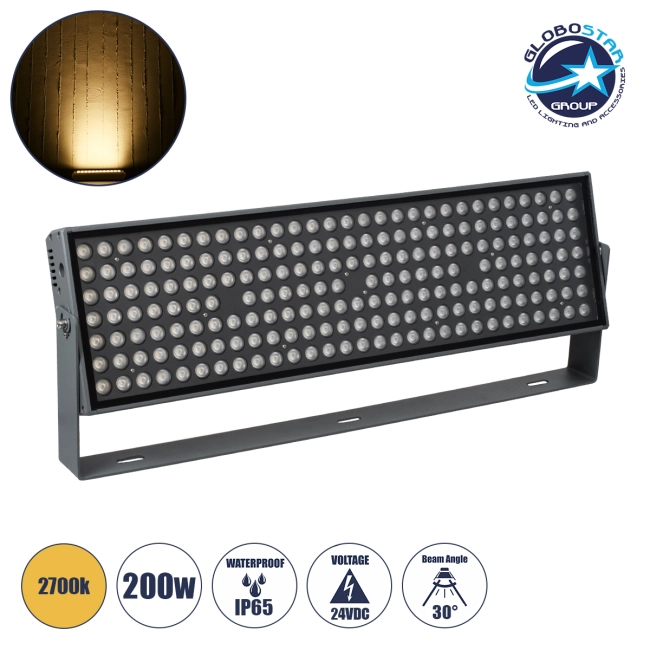 FLOODZANA 90560 Προβολέας Σποτ Wall Washer LED 200W 18000lm 30° DC 24V Αδιάβροχο IP65 Θερμό Λευκό 2700K Dimmable - Bridgelux SMD Chip - Γκρι Ανθρακί - Μ70 x Π29 x Υ10cm - 3 Χρόνια Εγγύηση
