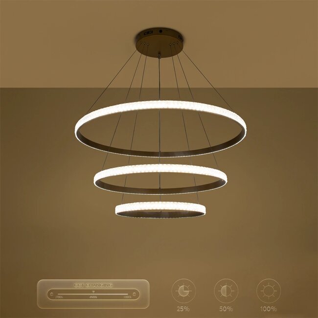 kelvo® DIAMOND KLV-101-0240 Κρεμαστό Φωτιστικό Οροφής LED 120W 12000lm 180° AC 220-240V IP20 Ρυθμιζόμενο Λευκό CCT με Χειριστήριο από 2700K έως 6000K Dimmable - Lumileds SMD Chip - Χρυσό Πλατίνα - Μ80 x Π80 x Υ80cm - 3 Χρόνια Εγγύηση - 14