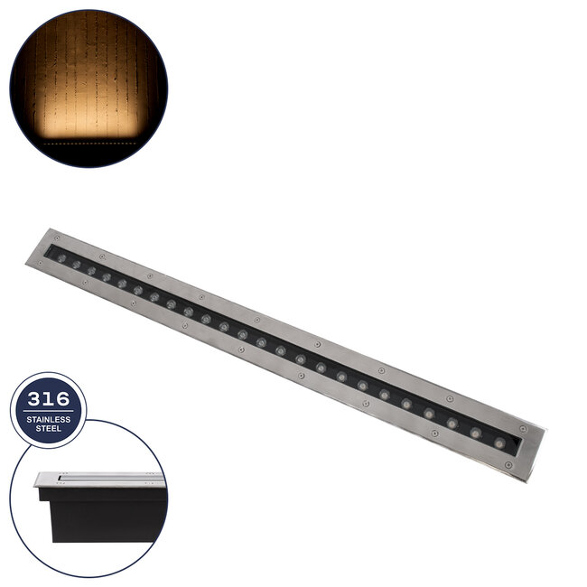 UNDERGROUND-REMVI 90194 Χωνευτή Μπάρα Φωτισμού Wall Washer LED 24W 2160lm 10° DC 24V Αδιάβροχο IP68 Θερμό Λευκό 2700K Dimmable - Ανοξείδωτο Ατσάλι 304 - Μ100 x Π9 x Υ7.2cm / Q98.2 x 7.6cm - 3 Χρόνια Εγγύηση
