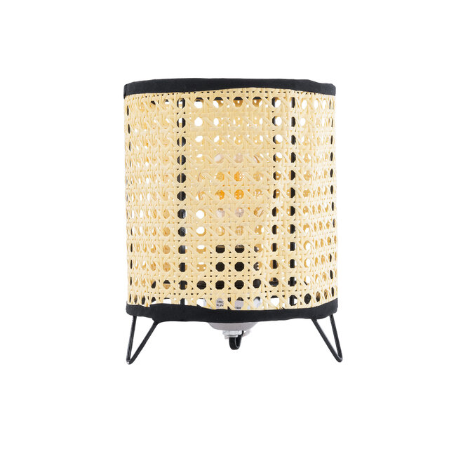 MONTE 01996 Μοντέρνο Επιτραπέζιο Φωτιστικό Πορτατίφ Μονόφωτο 1 x E27 AC220-240V IP20 - Φ16 x Υ22cm - Μαύρο Ύφασμα με Μπεζ Ξύλινο Μπαμπού Πλέγμα - 5 Χρόνια Εγγύηση