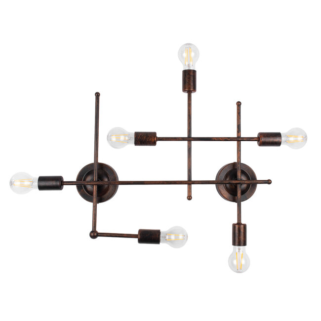 ® PIPING 00665 Vintage Επιτοίχιο Φωτιστικό Πολύφωτο 6 x E27 IP20 Χάλκινο Μέταλλο - Μ66 x Π9.5 x Υ49cm - 2
