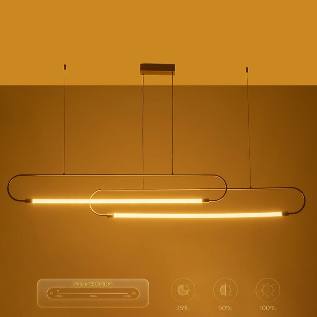 kelvo® GLOW KLV-101-0178 Κρεμαστό Φωτιστικό Οροφής LED 28W 2800lm 360° AC 220-240V IP20 Ρυθμιζόμενο Λευκό CCT με Χειριστήριο από 2700K έως 6000K Dimmable - Lumileds SMD Chip - Χρυσό Πλατίνα - Μ167 x Π7 x Υ24cm - 3 Χρόνια Εγγύηση - 16