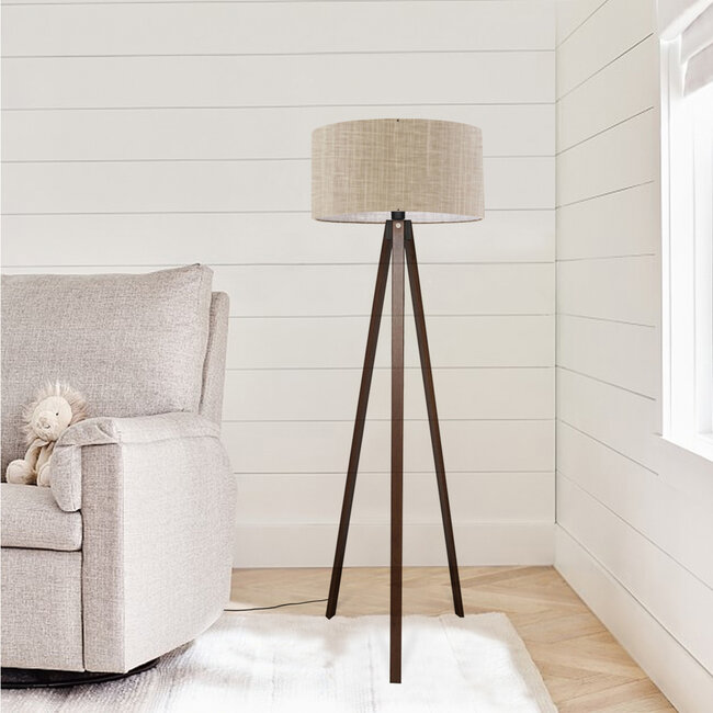 SAGA 204-0040 Μοντέρνο Eπιδαπέδιο Φωτιστικό Μονόφωτο 1 x E27 IP20 Καρυδί Ξύλο με Μπεζ Ύφασμα - Μ38 x Π38 x Υ140cm - 3