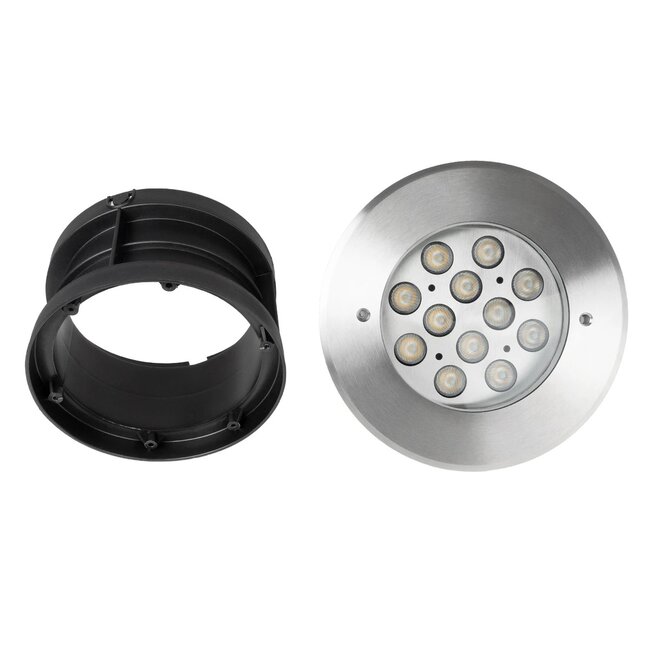 UNDERWATERTUNI 999-0270 Υποβρύχιο Χωνευτό Σποτ για Σιντριβάνια/Πισίνες LED 12W 1080lm 30° DC 24V Αδιάβροχο IP68 Θερμό Λευκό 2700K Dimmable - Bridgelux SMD Chip - Ανοξείδωτο Ατσάλι SS304 - Μ18 x Π18 x Υ9.3cm / Q15cm - 3 Χρόνια Εγγύηση - 9