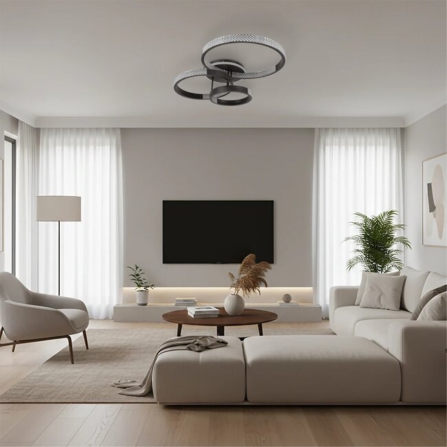 kelvo® DIAMOND KLV-101-0226 Φωτιστικό Οροφής LED 100W 10000lm 360° AC 220-240V IP20 Ρυθμιζόμενο Λευκό CCT με Χειριστήριο από 2700K έως 6000K Dimmable - Lumileds SMD Chip - Μαύρο Ματ - Μ80 x Π50 x Υ20cm - 3 Χρόνια Εγγύηση
