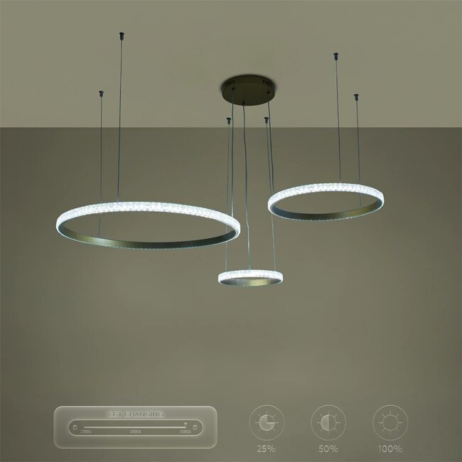 kelvo® DIAMOND KLV-101-0244 Κρεμαστό Φωτιστικό Οροφής LED 100W 10000lm 180° AC 220-240V IP20 Ρυθμιζόμενο Λευκό CCT με Χειριστήριο από 2700K έως 6000K Dimmable - Lumileds SMD Chip - Χρυσό Πλατίνα - Μ110 x Π110 x Υ60cm - 3 Χρόνια Εγγύηση - 13