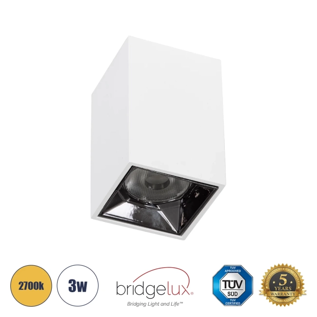  LUMINAR 60323 Downlight Σποτ LED 3W 405lm 36° AC 220-240V IP20 Θερμό Λευκό 2700K - Osram SMD Chip & TÜV SÜD Driver - Λευκό Ματ - Μ4.2 x Π4.2 x Υ6.6cm - 5 Χρόνια Εγγύηση - 2