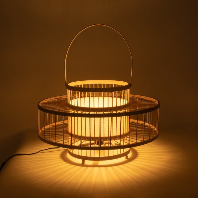 WILDER 02003 Boho Επιτραπέζιο Φωτιστικό Μονόφωτο 1 x E27 AC220-240V IP20 - Φ48 x Υ27cm - Μπεζ Ξύλινο Μπαμπού Πλέγμα - 5 Χρόνια Εγγύηση