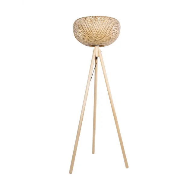POPPY 01983 Boho Επιδαπέδιο Φωτιστικό Μονόφωτο 1 x E27 IP20 Μπεζ Ξύλο - Μ58 x Π58 x Υ143cm