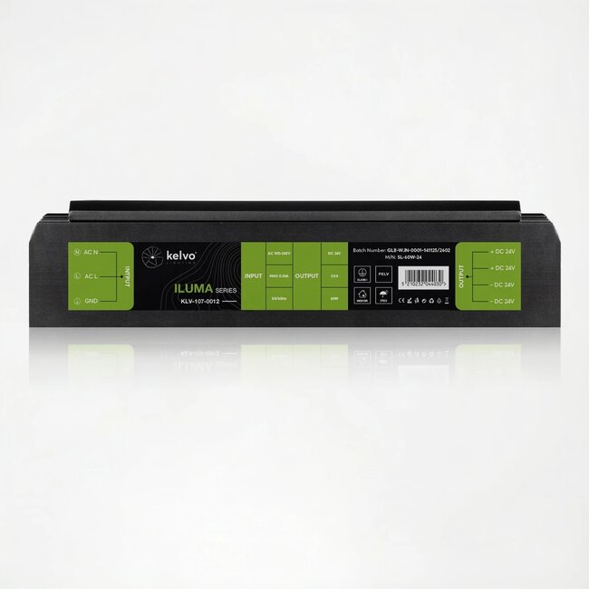 kelvo® ILUMA KLV-107-0012 Slim Τροφοδοτικό/Μετασχηματιστής Class I PELV 60W 2.5A AC 220-240V σε DC 24V IP20 - Γκρι Ανθρακί Ματ - Μ13.3 x Π4.8 x Υ2.8cm - 5 Χρόνια Εγγύηση - 5