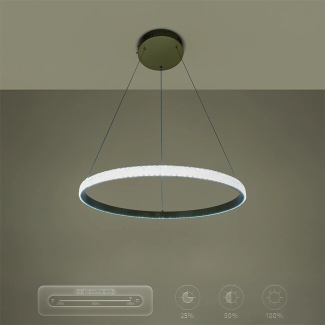 kelvo® DIAMOND KLV-101-0230 Κρεμαστό Φωτιστικό Οροφής LED 45W 4500lm 180° AC 220-240V IP20 Ρυθμιζόμενο Λευκό CCT με Χειριστήριο από 2700K έως 6000K Dimmable - Lumileds SMD Chip - Χρυσό Πλατίνα - Μ60 x Π60 x Υ3cm - 3 Χρόνια Εγγύηση - 13