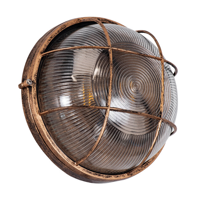 BOATLIGHT 61590 Vintage Industrial Φωτιστικό Τοίχου - Απλίκα - Καραβοχελώνα Εξωτερικού Χώρου Δίφωτο 2 x E27 AC220-240V Αδιάβροχο IP65 - Σώμα Αλουμινίου & Tempered Glass - Φ24 x Υ11cm - Αντικέ Μπρονζέ - Στρόγγυλο - 5 Years Warranty - 9