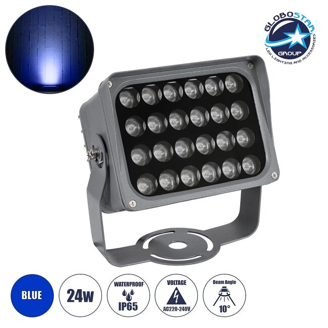 FLOODXENA 90131 Προβολέας Σποτ Wall Washer LED 24W 2040lm 10° AC 220-240V Αδιάβροχο IP65 Μπλε - Bridgelux SMD Chip - Γκρι Ανθρακί - Μ18 x Π12 x Υ18cm - 3 Χρόνια Εγγύηση