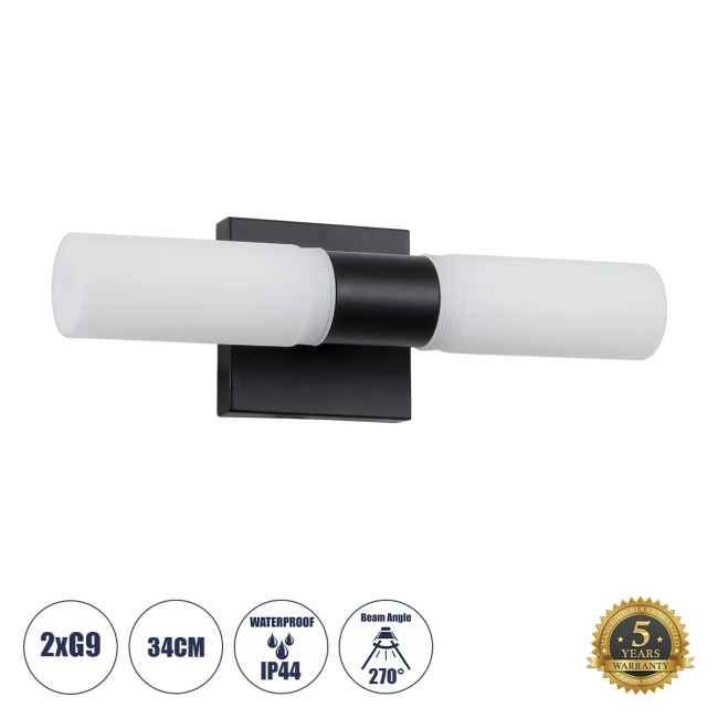 ANAIS 60408 Μοντέρνο Φωτιστικό Τοίχου - Απλίκα Καθρέπτη Μπάνιου με Ντουί 2 x G9 AC 220-240V IP44 - Μαύρο Ματ & Λευκό - Μ34 x Π12 x Υ11cm ANAIS 60408 Μοντέρνο Φωτιστικό Τοίχου - Απλίκα Καθρέπτη Μπάνιου με Ντουί 2 x G9 AC 220-240V IP44 - Μαύρο Ματ & Λευκό - Μ34 x Π12 x Υ11cm