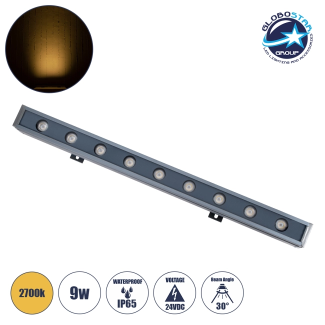 WASHERMARGO 90172 Μπάρα Φωτισμού Wall Washer LED 9W 990lm 30° DC 24V Αδιάβροχο IP65 Θερμό Λευκό 2700Κ Dimmable - Bridgelux SMD Chip - Γκρι Ανθρακί - Μ50 x Π4 x Υ5cm - 3 Χρόνια Εγγύηση