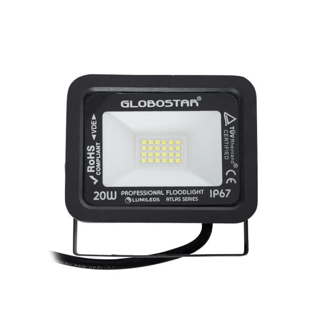  ATLAS 61410 Προβολέας LED 20W 2500lm 120° AC 220-240V Αδιάβροχο IP67 Ψυχρό Λευκό 6000K - Lumileds SMD Chip - TÜV Rheinland Certified - Μαύρο Ματ - Μ12 x Π2.5 x Υ9.5cm - 5 Χρόνια Εγγύηση